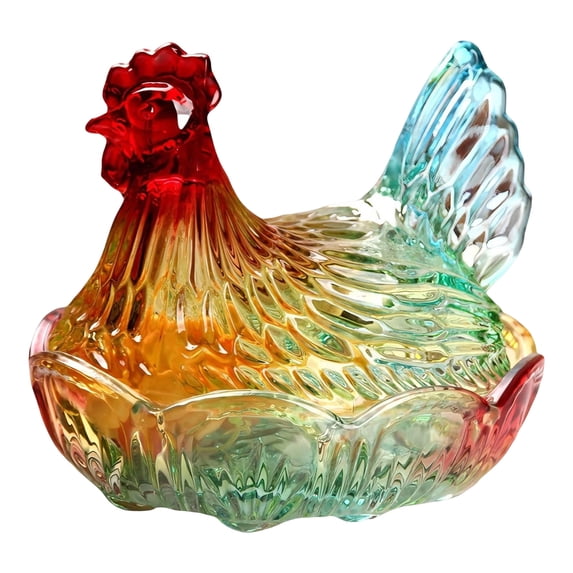 Hen on Nest Glass Dish, Glass Hen On Nest Crystal Glasses Candy Dish with Lid Hen-Shaped Chicken Fruit Bowl Dessert Snacks Plate Retro Bowl Jar for Home Decor Candy Jars (Rooster Color)