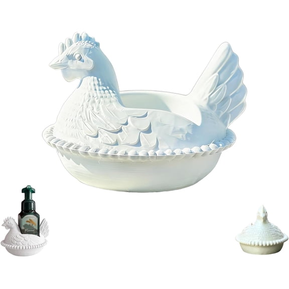 Hen on Nest Soap Holder for Bath & Body Works Foaming Hand Soap - 3D Printed Farmhouse Chicken Soap Dispenser Stand - Decorative Kitchen & Bathroom Sink Countertop Tray - Rustic Bird Decor (K)