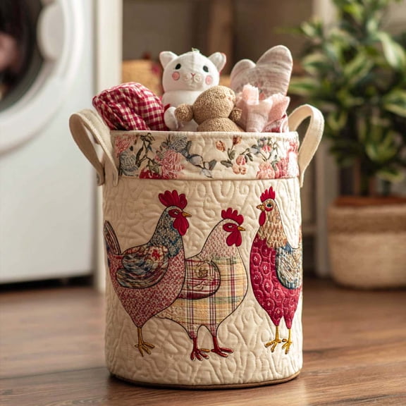 Hen Party Quilted Laundry Basket