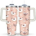 thumbnail image 1 of Hen Pink 40 Oz Tumbler with Handle Lid and Straw, Stainless Steel Double Walled Vacuum Insulated Cup, Cute Anniversary Wedding Birthday Gifts Tumbler for Women Men Friends Outdoor Indoor, 1 of 7