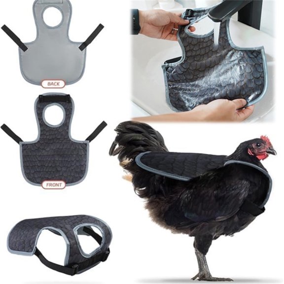 Hen Saddle Poultry Back Protector Reflective Vest for Chickens with Fruit Pattern and Elastic Straps for Feather Protection, Black