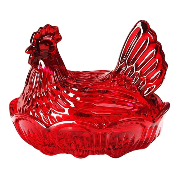 Hen-Shaped Glass Candy Jar with Lid - Rustic Chicken Bowl for Kitchen Counter Decor, Snack & Candy Storage, Unique Gift Idea,B