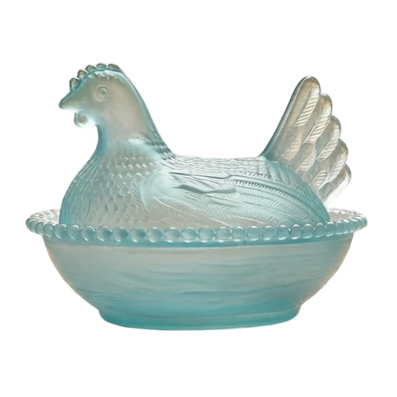 Hen-Shaped Glass Snack Bowl, Chicken Candy Tray with Lid, Rustic Home Decorative Candy Dish, for Kitchen Counter, Dining Table & Home Holiday Party DecorBlue)