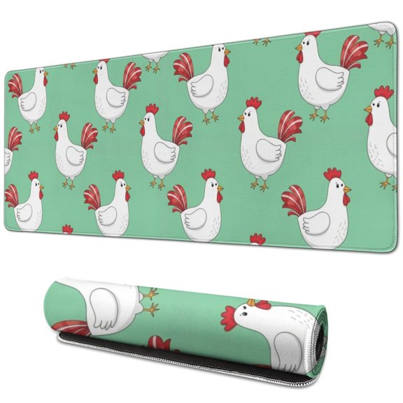 Hen and Tail Green Pattern Extended Large Mouse Pad, Large Mouse Mat with Non Slip Base & Stitched Edges, Durable Stable Gifts for Birthday Christmas Thanksgiving,31.5"x11.8"