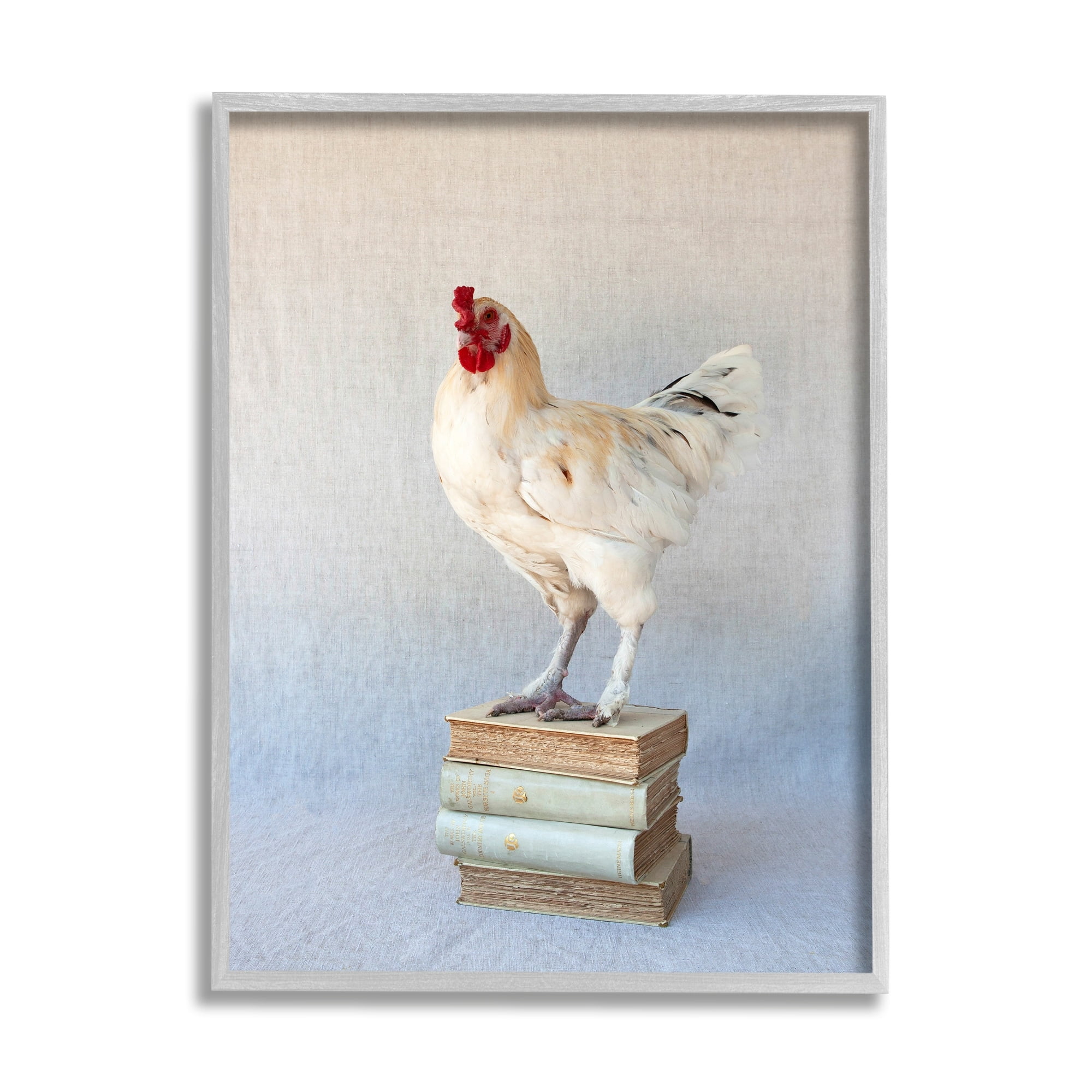 Hen Vintage Novel Tomes Bird Standing on Literature Animals & Insects Photograph Framed Art Print Wall Art