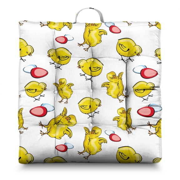 Hen and Butterfly Design Meditation Cushion - Oversized Square Floor Pillow with Floral Print