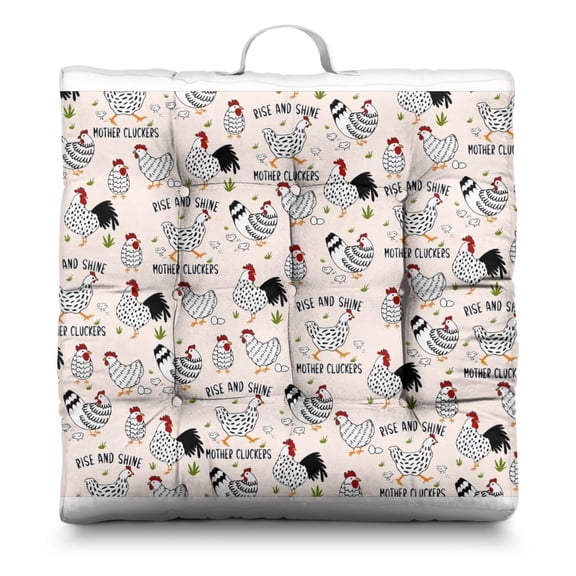 Hen and Butterfly Design Meditation Cushion - Oversized Square Floor Pillow with Floral Print