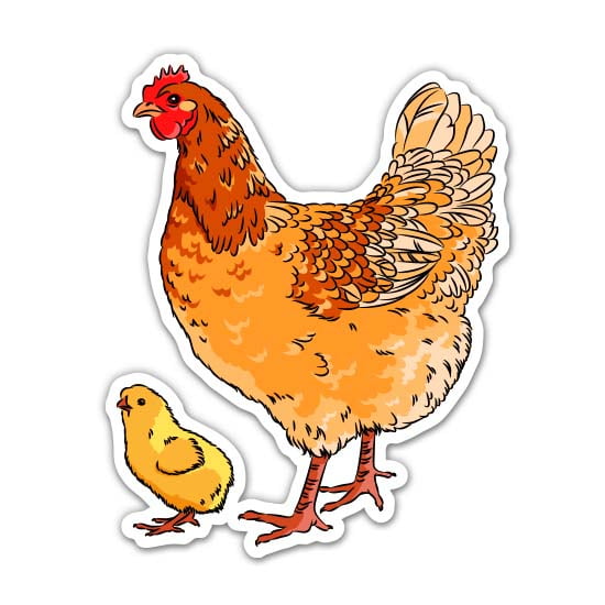 Hen and Chick Mom Chicken - 3" Vinyl Sticker - For Car Laptop Water Bottle Phone - Waterproof Decal
