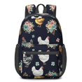 thumbnail image 1 of Hen and Floral Navy Pattern 17" School Backpacks for Teens,Waterproof Oxford Fabric,S-Shape Padded Straps for School,Travel,Hiking,Camping, 1 of 6