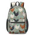 thumbnail image 1 of Hen and Floral Teal Pattern 17" School Backpacks for Teens,Waterproof Oxford Fabric,S-Shape Padded Straps for School,Travel,Hiking,Camping, 1 of 6