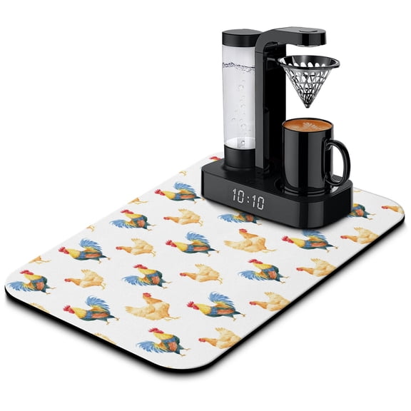 Hen and Garden Coffee Mat - Non-Slip Waterproof Mat with Farm Fresh Chicken Art