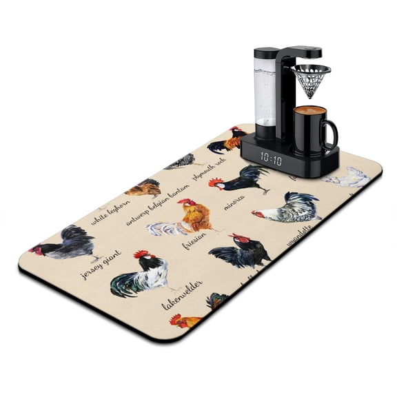 Hen and Garden Coffee Mat - Thick Absorbent Counter Protector with Rustic Design