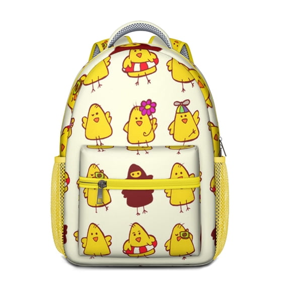 Hen and Heart Country Theme Schoolbag – Cute Chickens and Love Illustration Backpack for Farm Lovers, Rustic Print