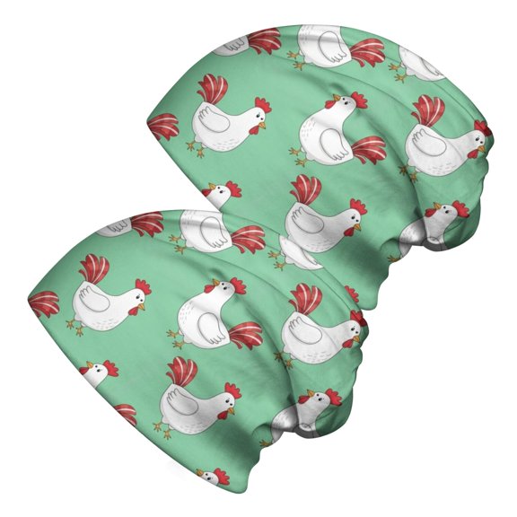 Hen and Tail Green Pattern 2 Pack Slouchy Beanie Hat, Sleep Head Cover with Stretchy Fabric & Soft Texture, Heat Retaining Gifts for Unisex Men Women