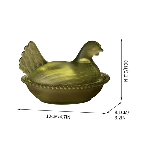 Hen on Nest Dish with Lid - Vintage Rooster Shape Glass Candy Bowl, for Snacks, Dessert, Cookies, Home Kitchen Office Tabletop Decor, Green