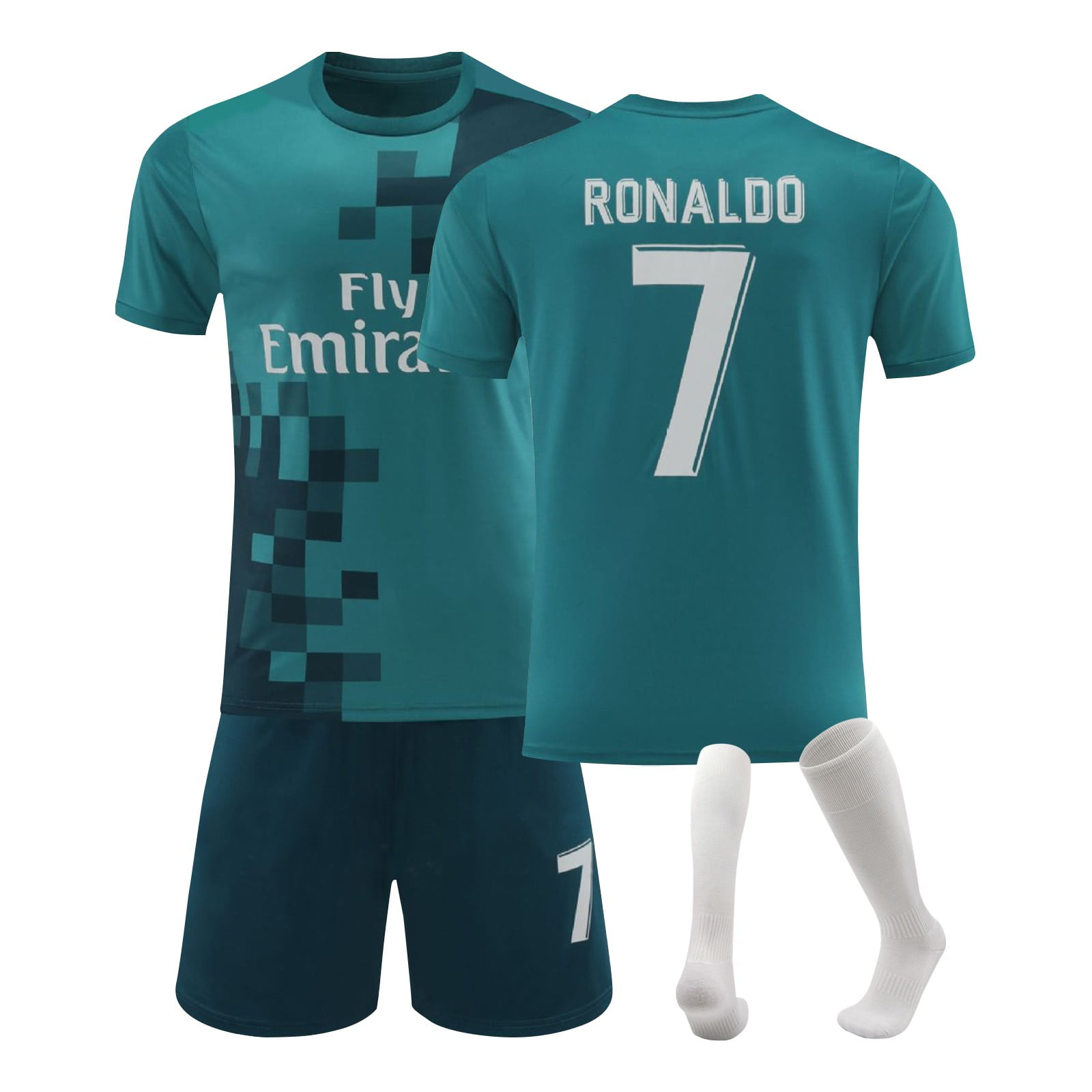 HenJI 17/18 MadridEmerald Green Soccer Jersey, 7 RONALDO Child Short