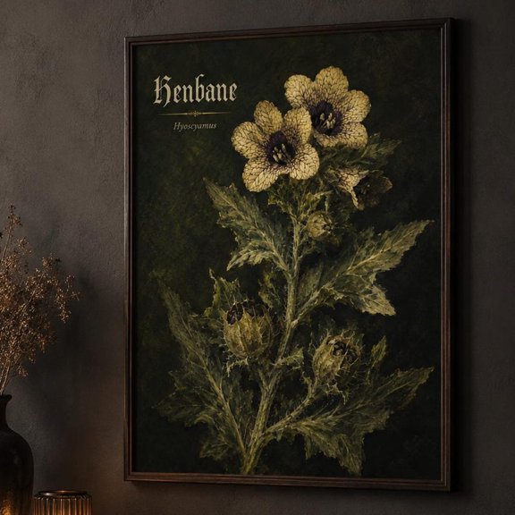 Henbane Hyoscyamus Vintage Botanical Garden Gothic Herbarium Field Guide Dark Academia Poster