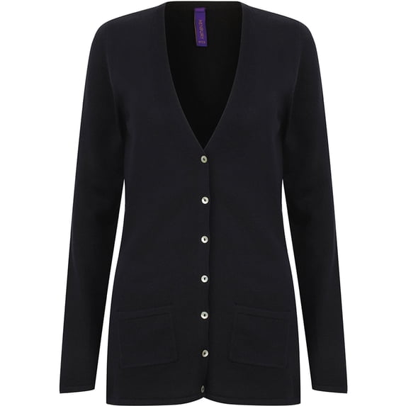 Henbury Ladies/Womens V-Neck Button Fine Knit Cardigan