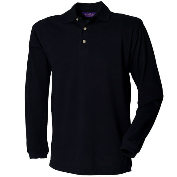 Henbury Mens Classic Plain Long Sleeve Cotton Polo Shirt