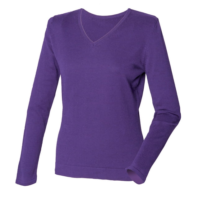 Henbury Womens 12 Gauge Fine Knit V-Neck Jumper / Sweatshirt