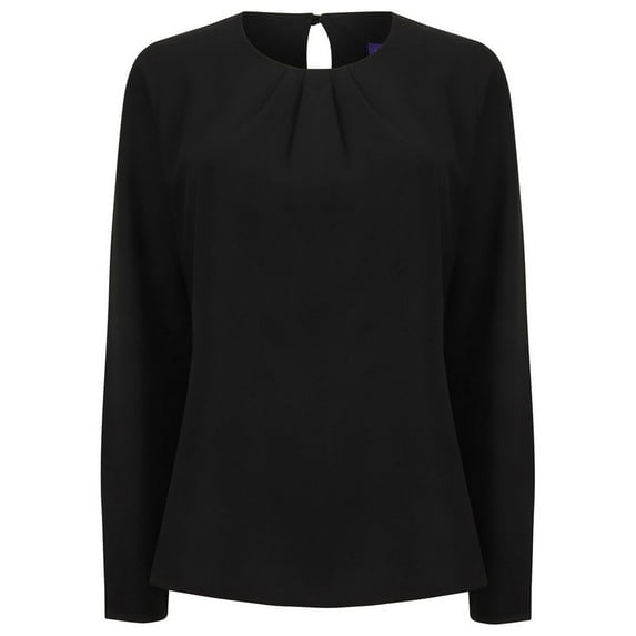 Henbury Womens Yarn Pleat Front Long-Sleeved Blouse