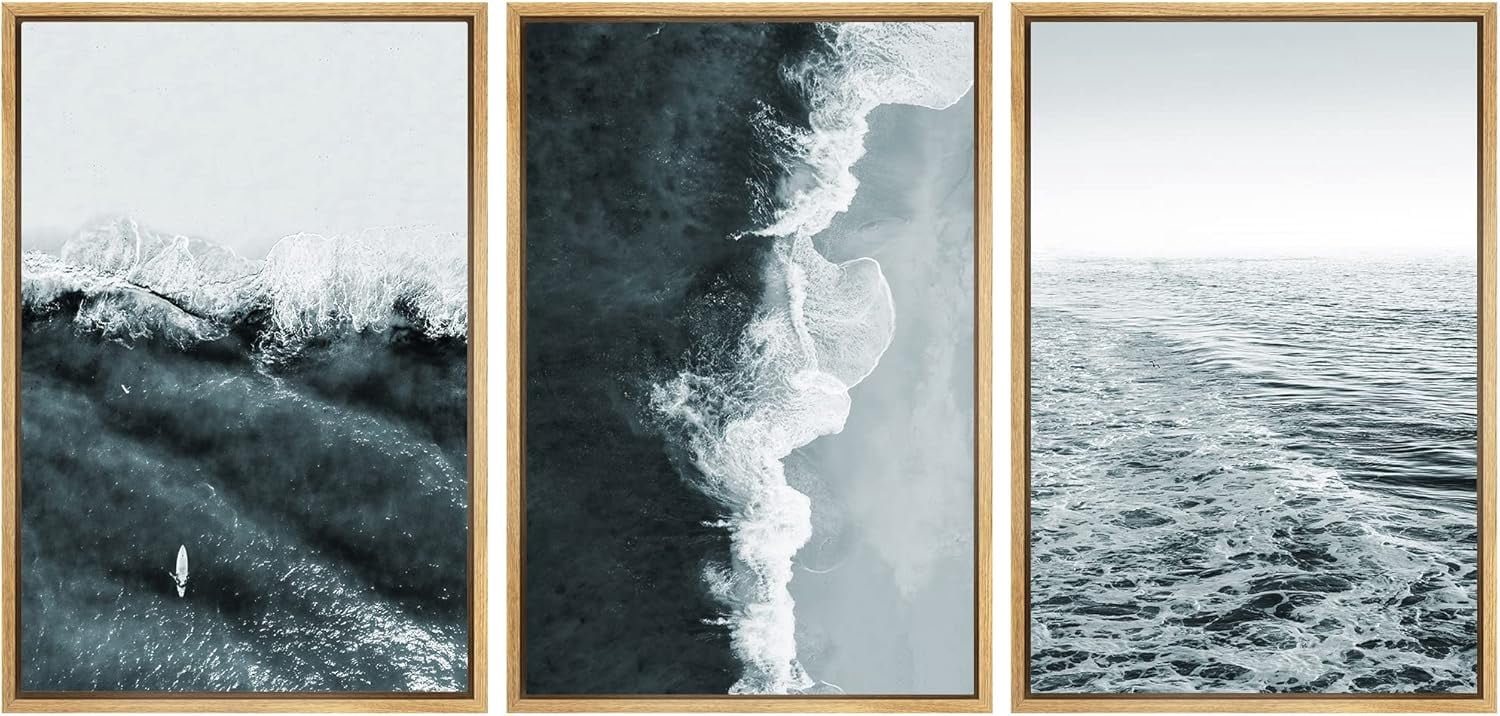 Henc1 d Canvas Print Wall Art Set Teal Sky Ocean Wave Beach Shore ...