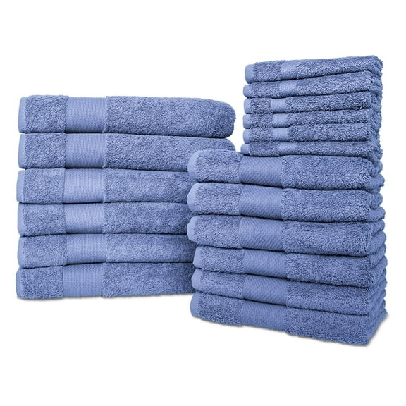 Hencely 18-Piece Turkish Cotton Towel Set – 6 Bath Towels, 6 Hand Towels & 6 Washcloths – Soft, Absorbent, Quick Dry – Blue