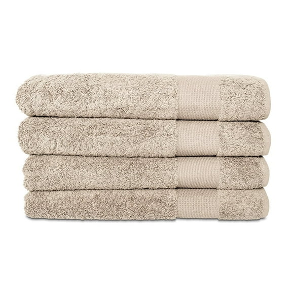 Hencely 4-Pack Turkish Cotton Bath Towels – Large 28x58 in – Soft, Absorbent, Quick Dry – Beige