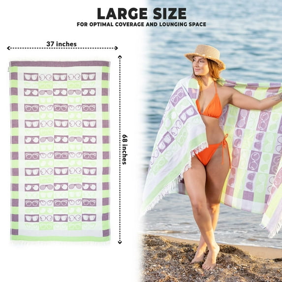 Hencely Beach Towels, 100% Cotton Soft Turkish Large Beach Towel 37 x 68 Inches for SPA, Beach, Pool, Gym and Bathroom (Bambie Shades)