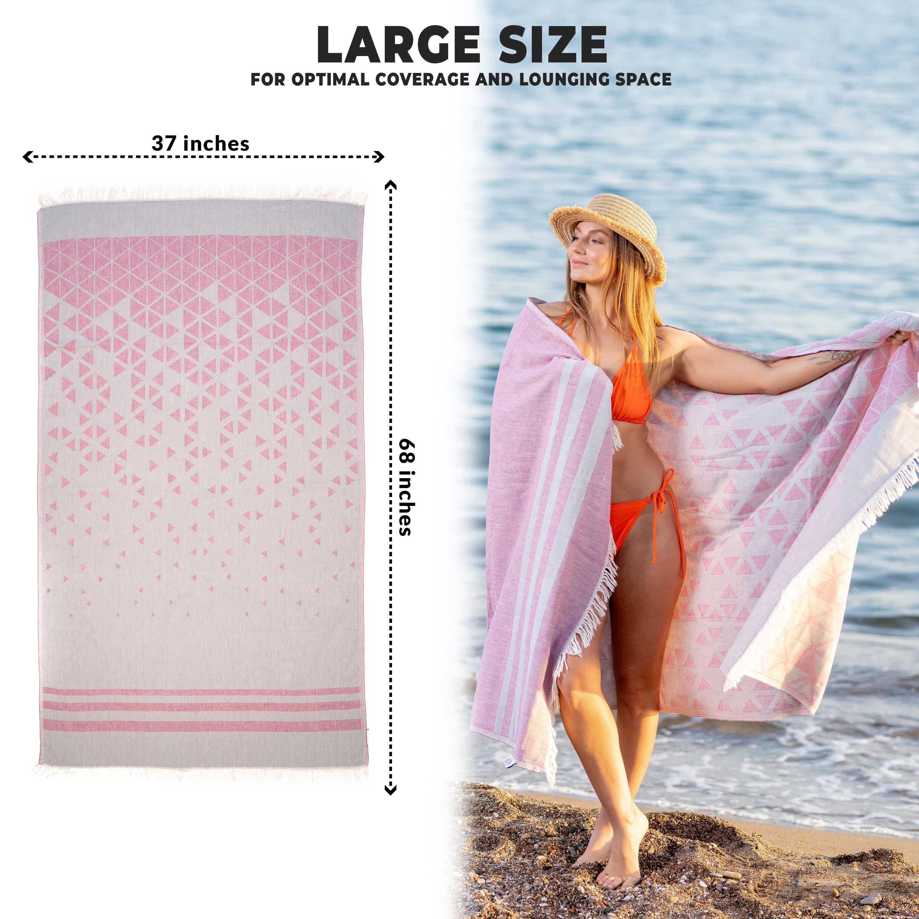 Hencely Beach Towels, 100% Cotton Soft Turkish Large Beach Towel 37 x 68 Inches for SPA, Beach, Pool, Gym and Bathroom (Pyramid Pink)