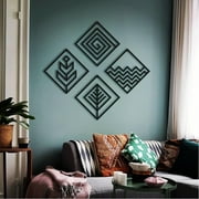 Hencely Four Elements Metal Wall Art - Set of 4, 15.75-inch Each Piece - Stylish Black Metal Decor