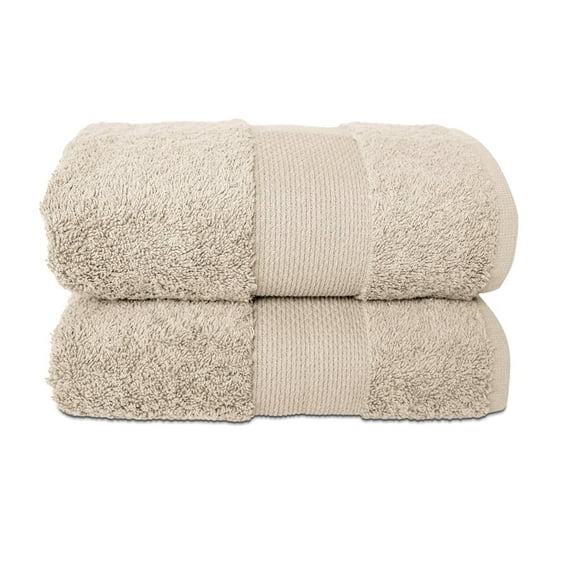 Hencely Hand Towels Set of 2 Soft and Absorbent Cotton ( 16 x 28 inches) Beige