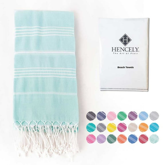 Hencely Large Beach Towel 37x70 inch Striped 100% Turkish Cotton - Aqua