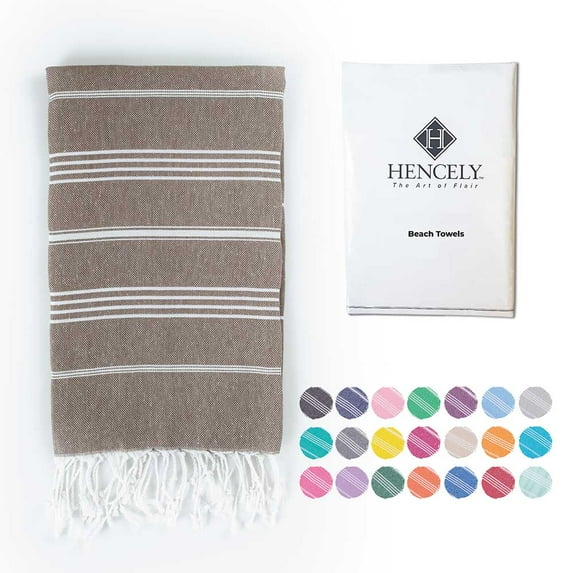 Hencely Large Beach Towel 37x70 inch Striped 100% Turkish Cotton - Brown