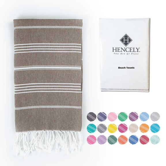 Hencely Large Beach Towel 37x70 inch Striped 100% Turkish Cotton - Brown