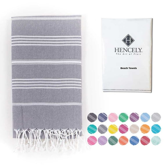 Hencely Large Beach Towel 37x70 inch Striped 100% Turkish Cotton - Gray