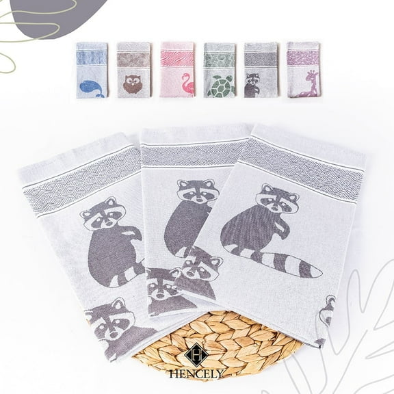 Hencely 3-Pack Raccoon Print 100% Cotton Tea Towels