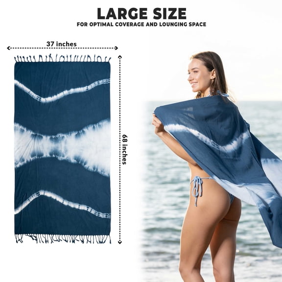 Hencely Tie Dye Beach Towel, 37 x 68 Inches, 100% Cotton Soft  Absorbent Turkish Beach Towels for SPA, Pool, Gym and Bathroom (Indigo)