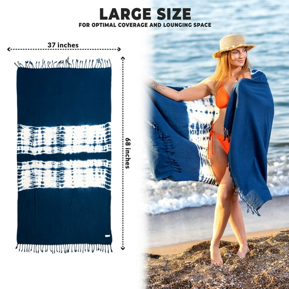Hencely Tie Dye Beach Towel, 37 x 68 Inches, 100% Cotton Soft Absorbent Turkish Beach Towels for SPA, Pool, Gym and Bathroom (Nautical)