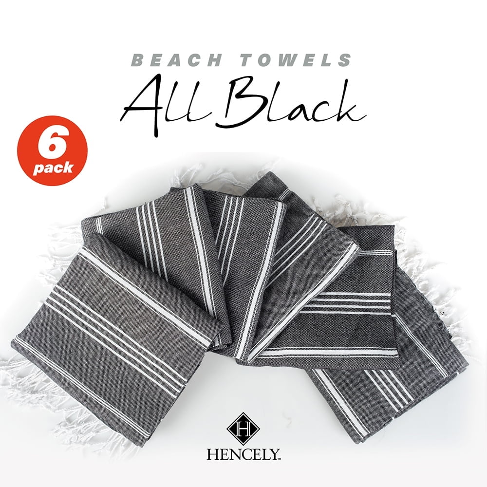 Hencely Turkish Beach Towel All Black - Set of 6