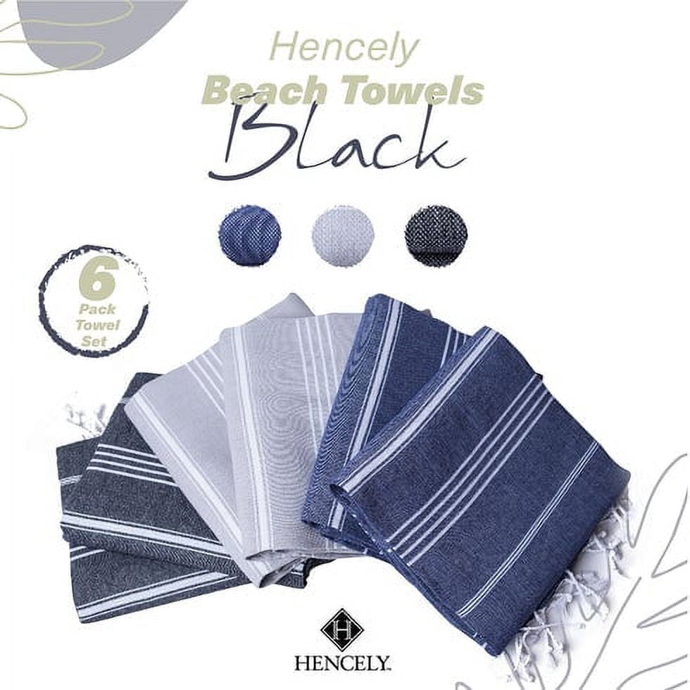 Hencely Turkish Beach Towel Black - Set of 6