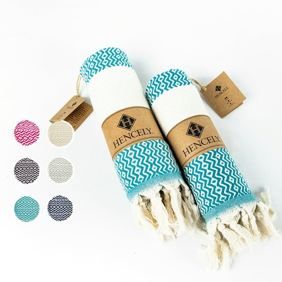 Hencely Turkish Cotton Hand Towel Set, Turquoise, 2 Count, 2 Pack