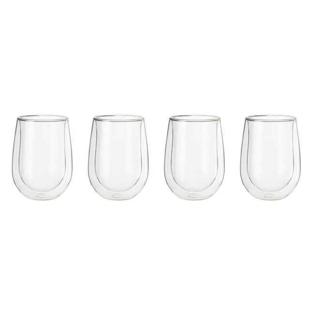 Henckels Cafe Roma 4pc DoubleWall Glassware Stemless White Wine Glass Set