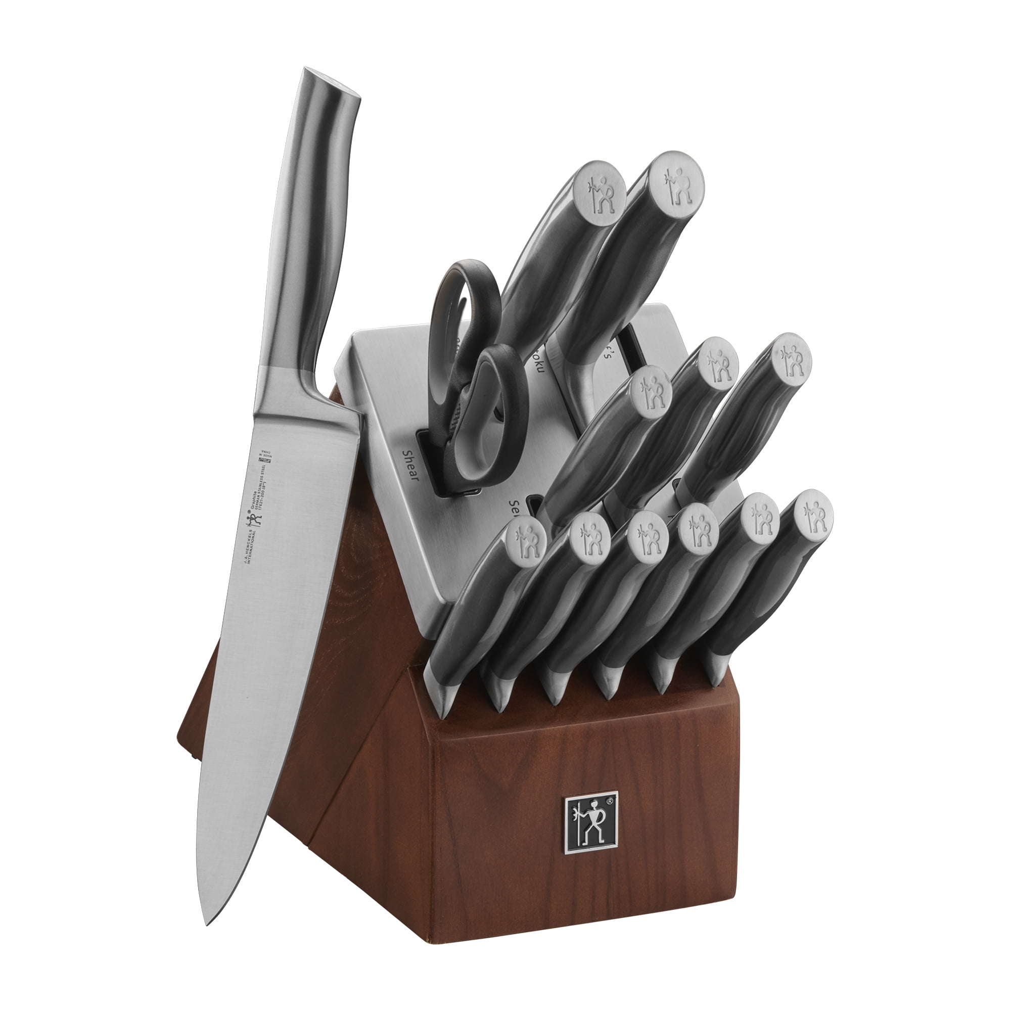 Henckels Graphite 20-pc Self-Sharpening Knife Set with Block, Chef Knife,  Paring Knife, Utility Knife, Bread Knife, Steak Knife, Brown 