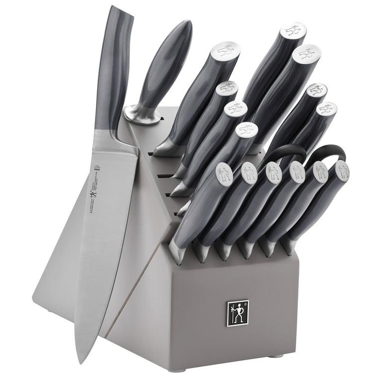  Henckels Forged Modernist 20 Piece Self Sharpening Knife Set  with Stainless Steel Handles & Black Knife Block: Home & Kitchen