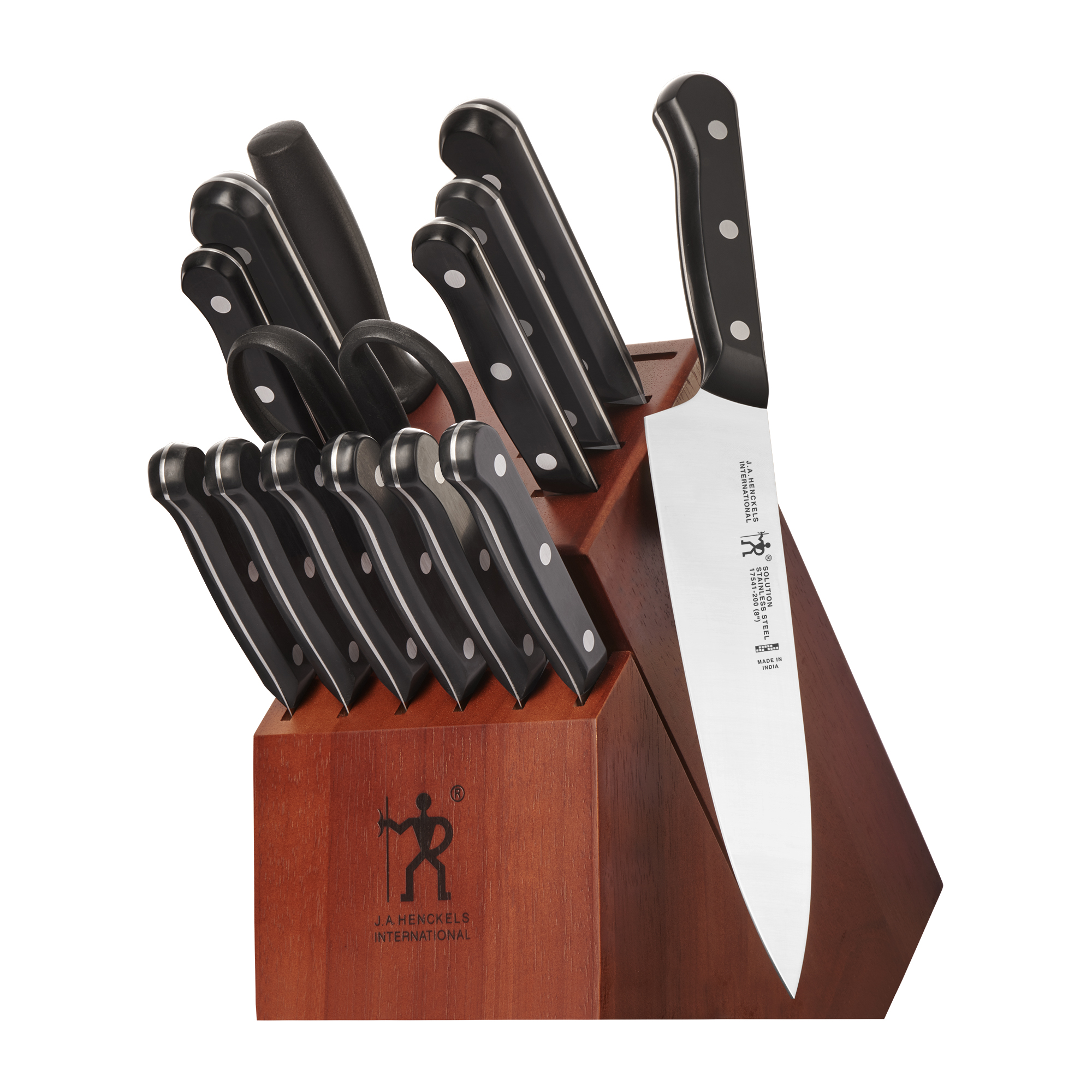 Henckels Solution 15-pc Kitchen Knife Set with Block, Chef Knife, Paring Knife, Utility Knife, Bread Knife, Steak Knife, Black, Stainless Steel - image 1 of 9