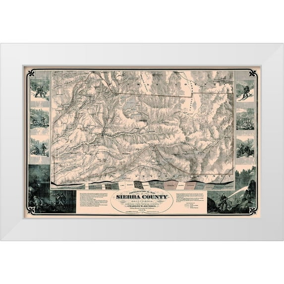 Hendel 32x22 White Modern Wood Framed Museum Art Print Titled - Sierra County California - Hendel 1874
