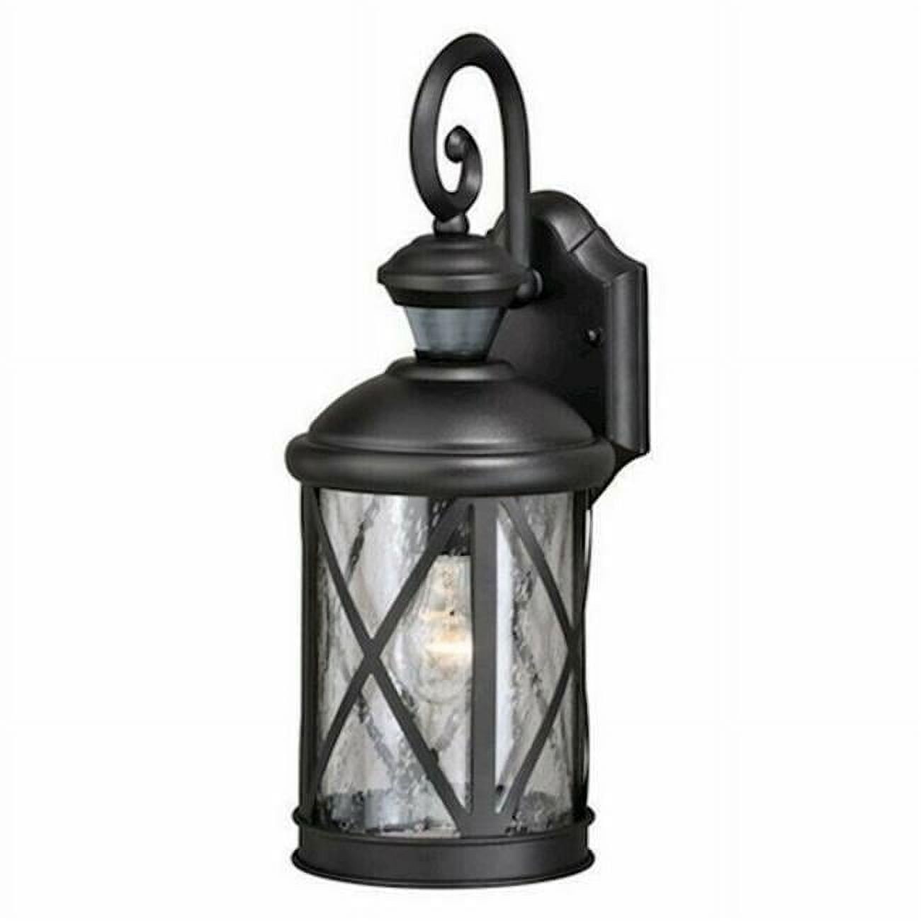 Textured Black Steel Outdoor Lantern Sconce with Seeded Glass