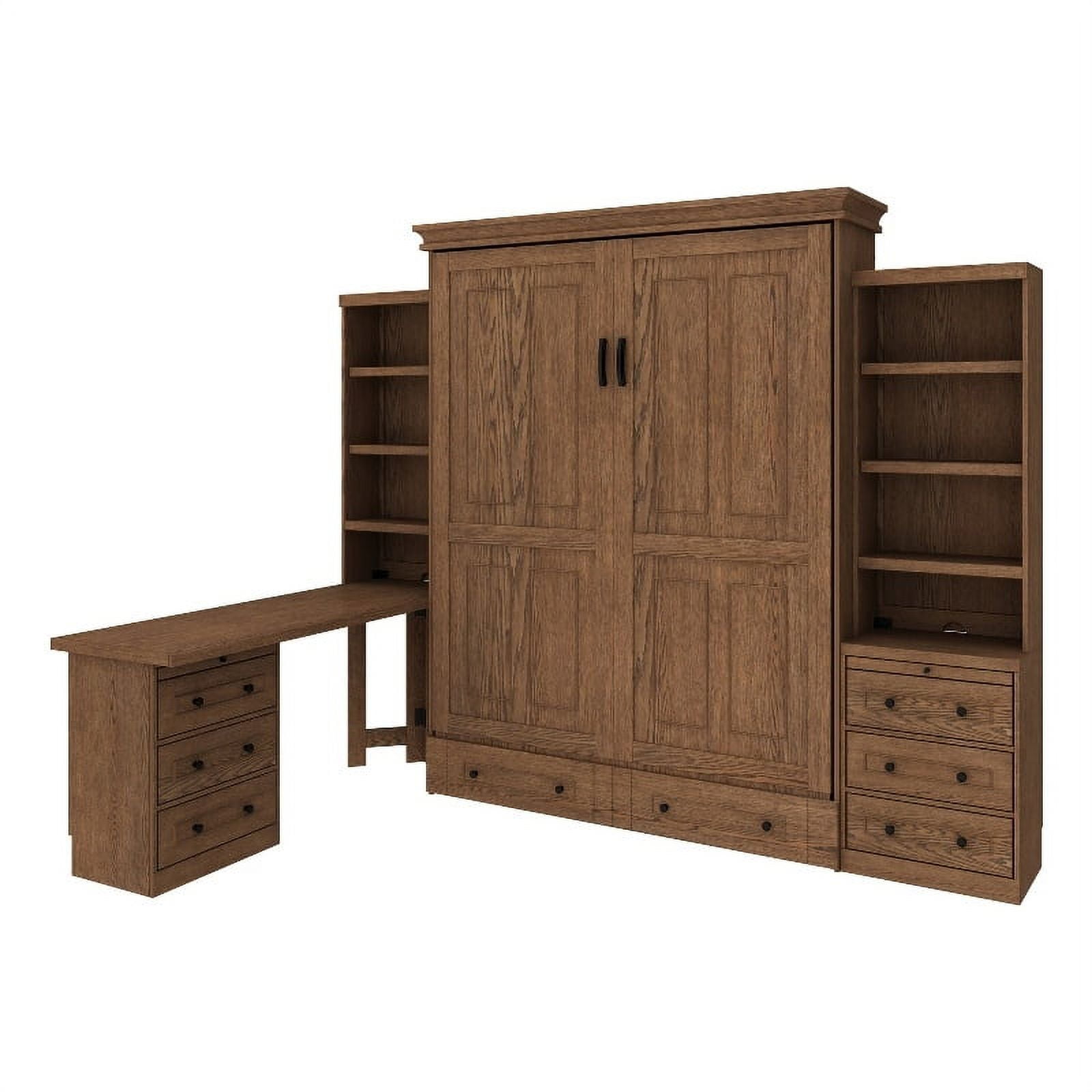 Henderson Queen Solid Wood Murphy Wall Bed Desk & Two Storage