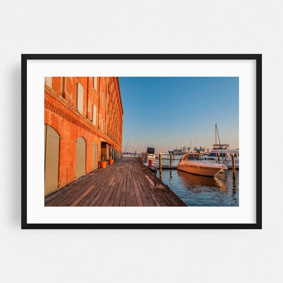 Henderson's Wharf at Sunset - Baltimore Maryland Photography Harbor Boardwalk Architecture Nautical Seaside Boat Port Black Framed Wall Art Print 5 x 7 inches